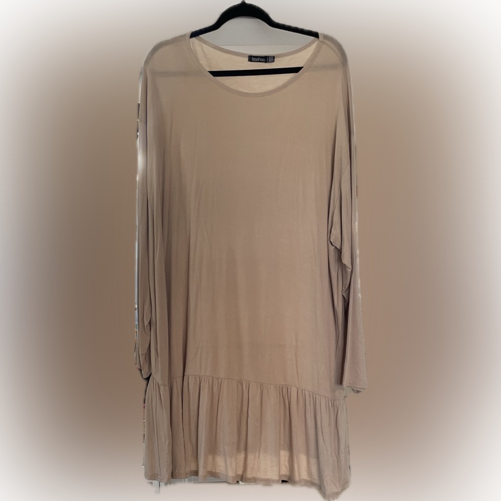 Boohoo Beige Long Sleeve Dress